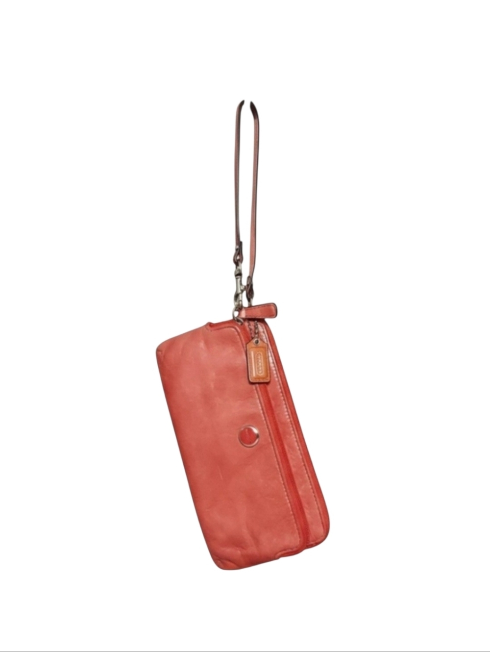 Coach Coral Leather Double Zip Vintage Wristlet